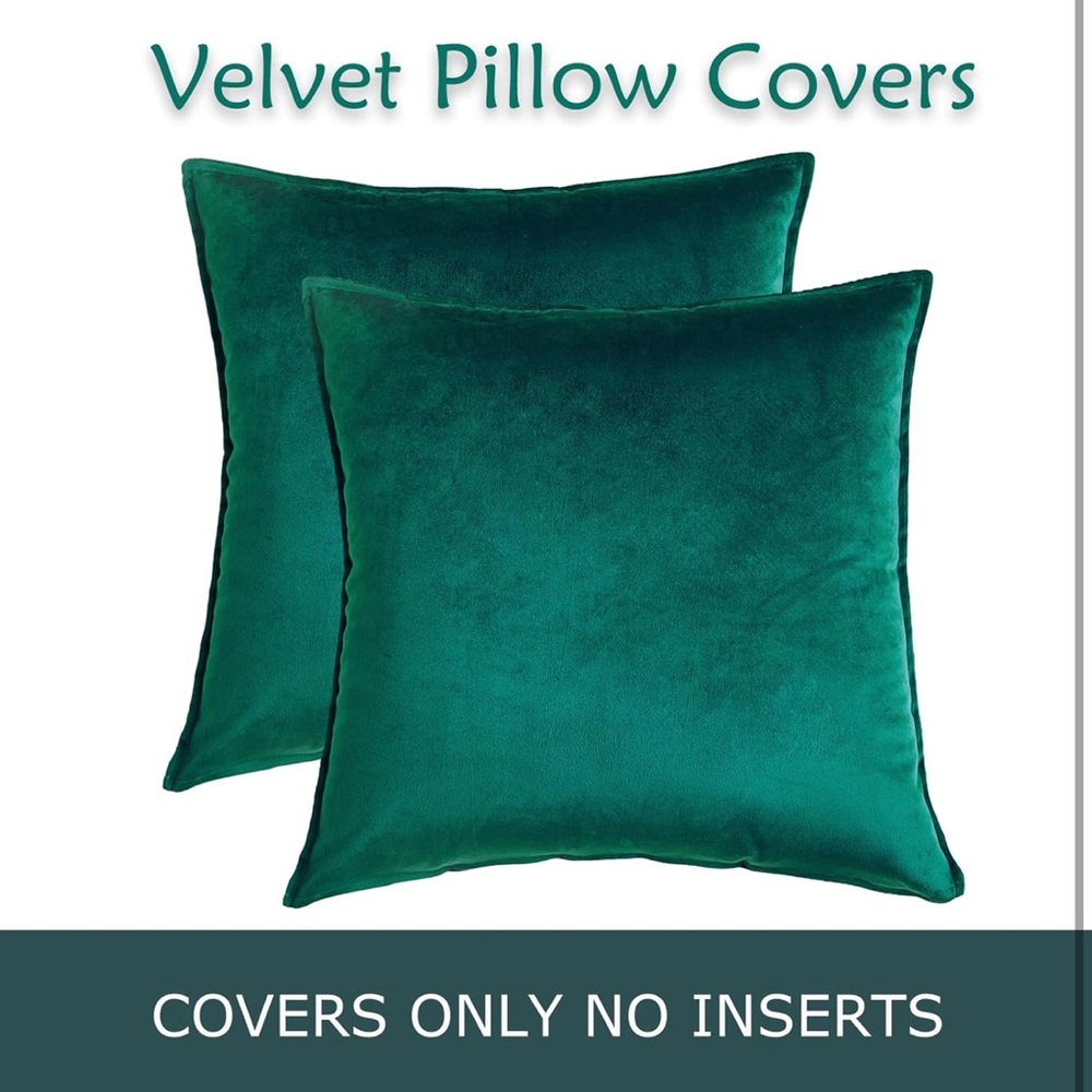 NIB Teal Velvet Set-2 Throw‎ Pillow Covers, 20”x20” - Picture 4 of 7